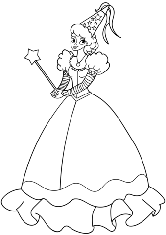 Princes With Wand And Wizard Hat Coloring Page